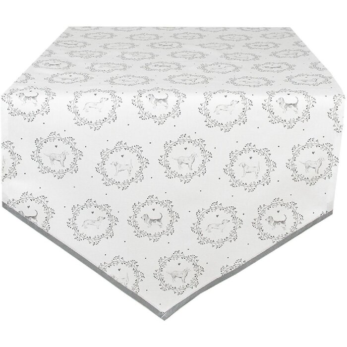 Clayre & Eef LGD65 Tischläufer Bauernhaus Muster Weiß/Grau 50x160cm