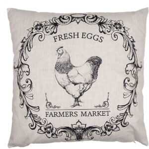 Clayre & Eef RFL23 Kissenhülle Bauernhof-Motiv 45x45cm Beige/Schwarz
