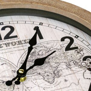 ZEP Wanduhr Yvonne Ø30x6,5 cm Weltkarte Holz Quarzuhrwerk