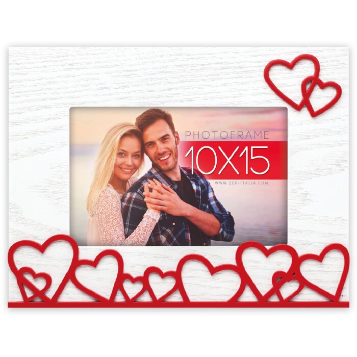 ZEP Деревянная фоторамка Amalia Горизонтальная 10x15 см Белая с красными сердечками