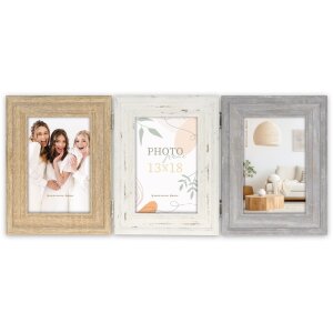 ZEP Doppelrahmen Imperia 3 Fotos 10x15 cm 47,5x21 cm Naturholz Weiß Grau