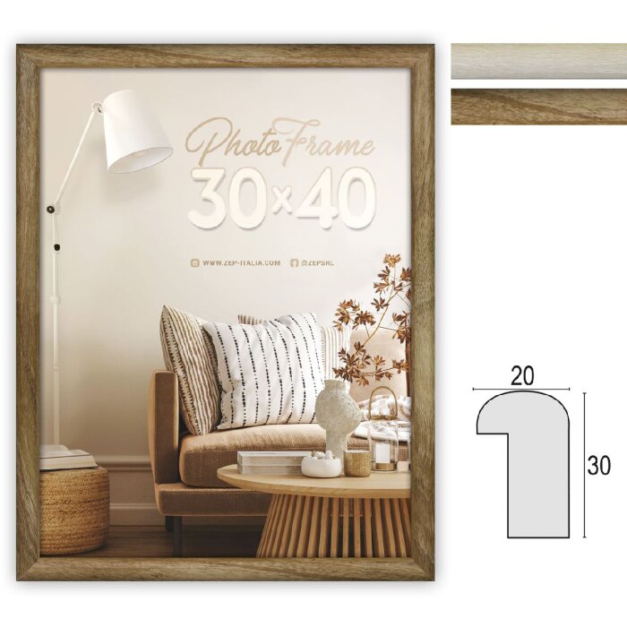 Фоторамка ZEP Genova из МДФ под дерево с прозрачным стеклом коричнево-белая от 20x30 см до 50x70 см