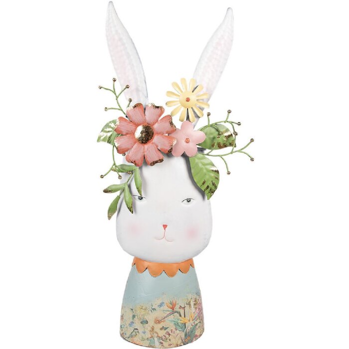 Clayre & Eef 5Y1213 Deko-Hase mit Blumen Weiß Bunt 29x19x62 cm