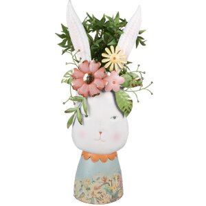 Clayre & Eef 5Y1213 Deko-Hase mit Blumen Weiß Bunt 29x19x62 cm