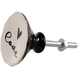 Clayre & Eef 65289 Дверная ручка Love White Black Ø 4x3/6 см