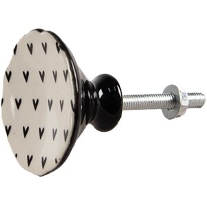 Clayre & Eef 65290 Türknopf Weiß Schwarz Herz Muster Ø 4x3/6 cm