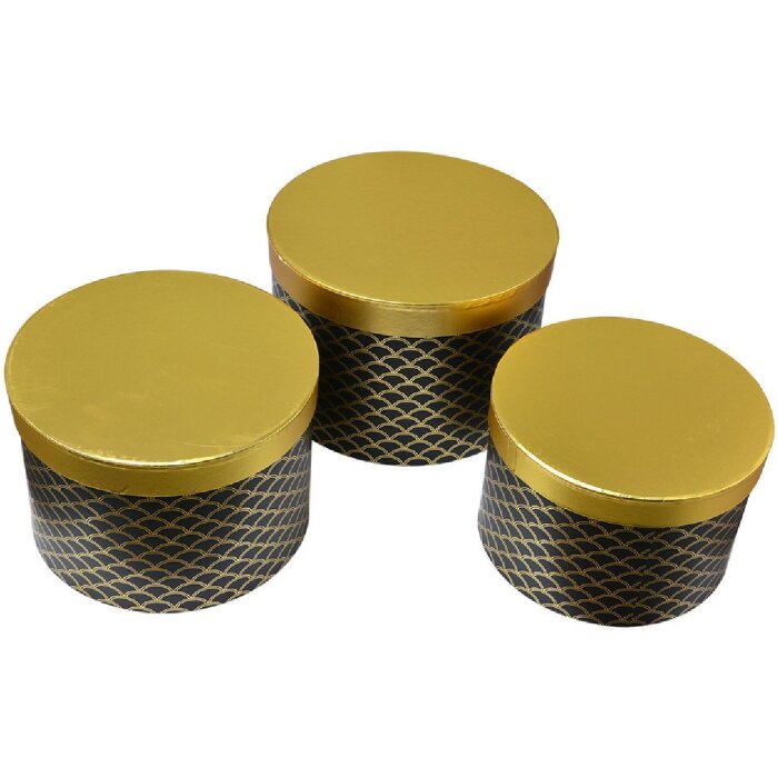 Clayre & Eef 65458 Набор шляпных коробок Золото Черный Ø 25x17 23x16 21x14 см