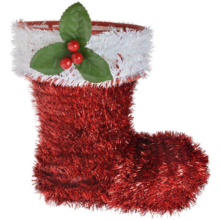 Clayre & Eef 65476 Weihnachtsdeko Stiefel Rot Weiß 25x11x26 cm