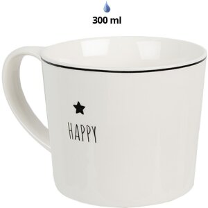 Clayre & Eef 6CEMU0145 Becher Happy 12x8x7 cm 275 ml Weiß