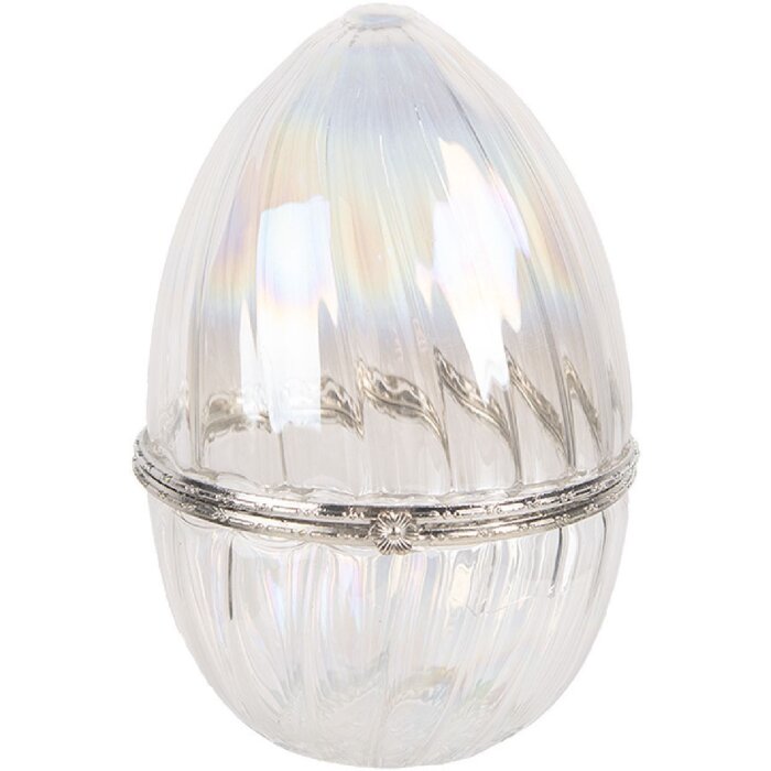 Clayre & Eef 6GL4476 Банка для хранения с крышкой 9x13 см прозрачное стекло серебро