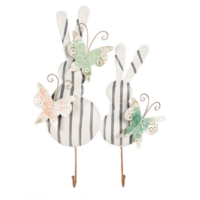 Clayre & Eef 6Y5600 Wandhaken Kaninchen Weiß Grau 35x6x47 cm