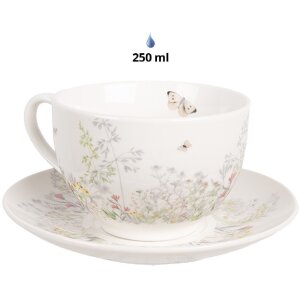 Clayre & Eef WFFKS Kaffeetasse mit Untertasse Weiß 250 ml 12x9x6 cm Ø 14x2 cm