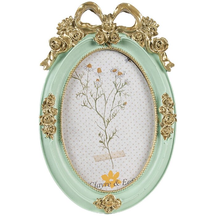 Clayre & Eef 2F1157 Фоторамка овальная зелено-золотого цвета 10x15 см