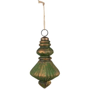 Clayre & Eef 6GL4508 Christbaumkugel Set Grün Gold 29x20x9 cm Ø 8x15 cm 4 Stück