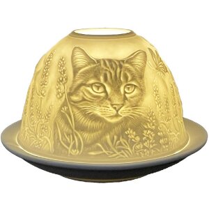 Clayre & Eef 6CE1807 Teelichthalter Katze Ø 12x8 cm Weiß