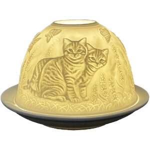 Clayre & Eef 6CE1807 Teelichthalter Katze Ø 12x8 cm Weiß