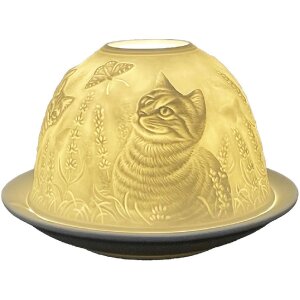 Clayre & Eef 6CE1807 Teelichthalter Katze Ø 12x8 cm Weiß