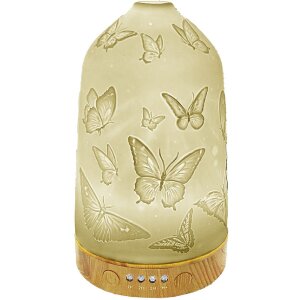 Clayre & Eef Duftöl-Diffusor Schmetterlinge Ø 9x17 cm Weiß Holzoptik