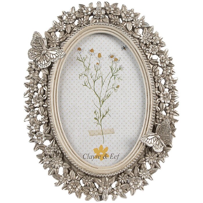Clayre & Eef 2F1114 Fotorahmen Silberfarbig Oval 16x2x21 cm 10x15 cm