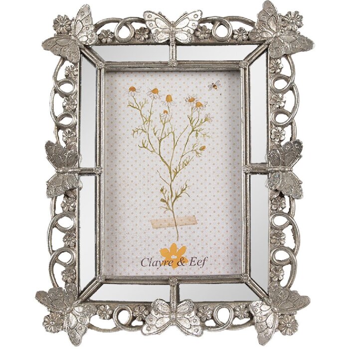 Clayre & Eef 2F1123 Fotorahmen 21x2x26 cm Silber Schmetterling Design