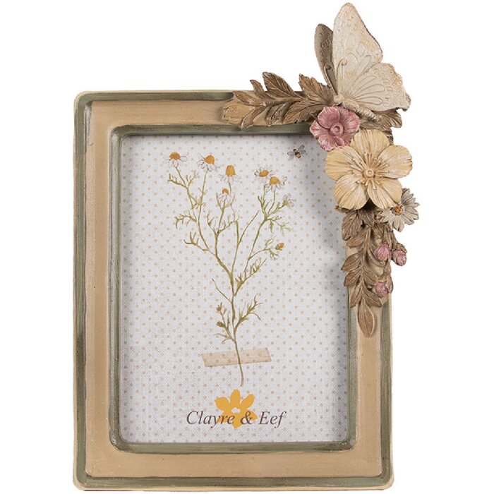 Clayre & Eef 2F1127 Fotorahmen 18x3x26 cm 13x18 cm Beige Braun Floral