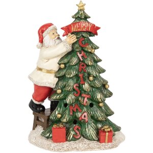 Clayre & Eef 6PR4179 Weihnachtsmann mit Weihnachtsbaum LED 15x10x22 cm