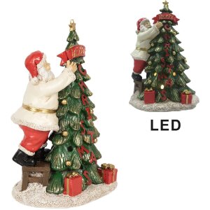 Clayre & Eef 6PR4179 Weihnachtsmann mit Weihnachtsbaum LED 15x10x22 cm