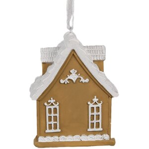 Clayre & Eef 6PR4213 Dekoration Anhänger Haus Braun Weiß 6x4x7 cm