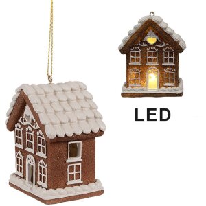 Clayre & Eef 6PR4358 Dekoration Anhänger Haus mit LED 8x6x10 cm