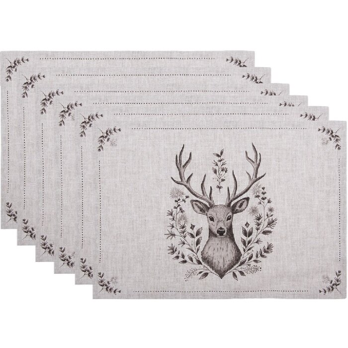 Clayre & Eef GTW40 Плейсмат с оленьим мотивом 48x33 см Набор из 6 бежевых