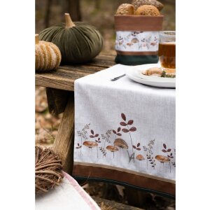 Clayre & Eef LFJ64 Настольная скатерть Грибы бежево-коричневая 50x140 см
