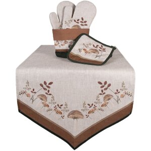 Clayre & Eef LFJ65 Tischläufer Pilze 50x160 cm Beige Braun