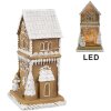 Clayre & Eef 6PR4193 Dekoration Haus mit LED Braun Weiß 8x8x15 cm