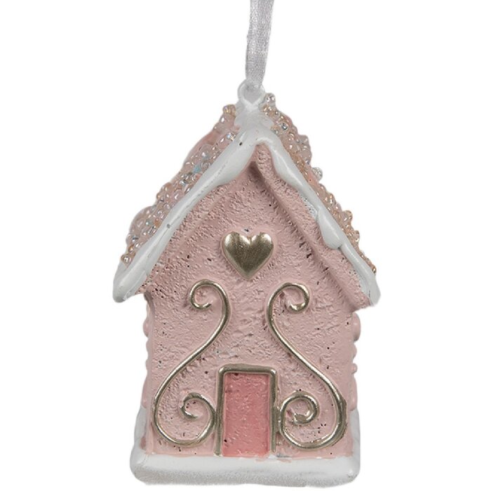 Clayre & Eef 6PR4211 Weihnachtsanhänger Rosa Haus 4x4x6 cm