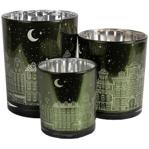 Clayre & Eef 6GL4655 Teelichthalter-Set 3-teilig...