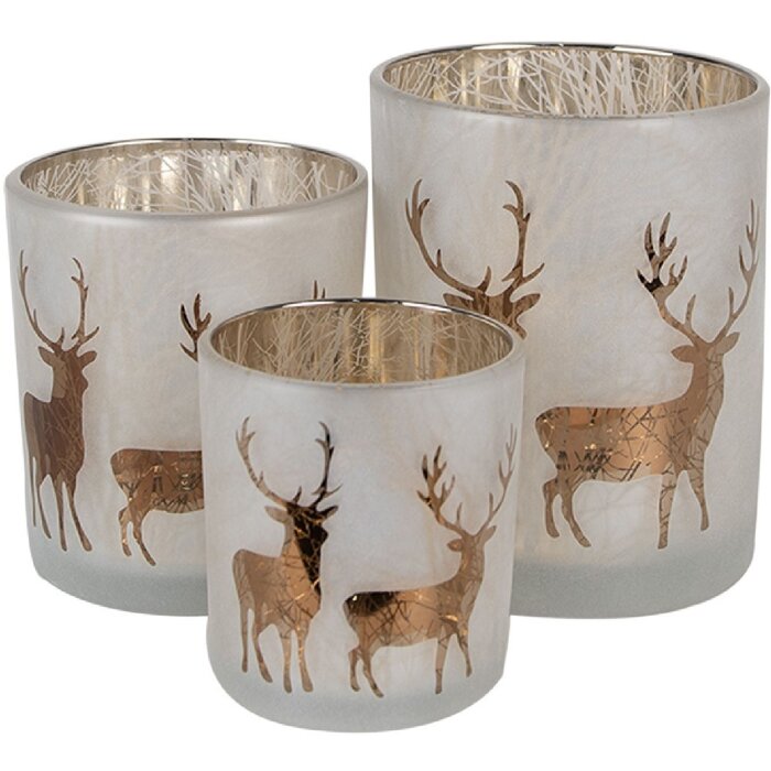 Clayre & Eef 6GL4666 Держатель для чайной лампы Набор из 3 белых золотых Ø 7/9/10 см стекло