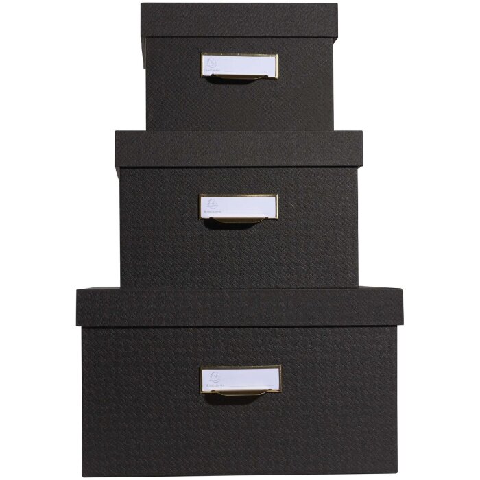 Exacompta 79601E Office by me Boxen-Set 3-teilig Schwarz mit Etikettenhalter