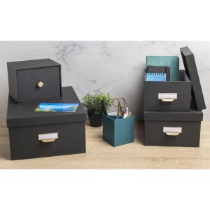 Exacompta 79601E Office by me Boxen-Set 3-teilig Schwarz mit Etikettenhalter