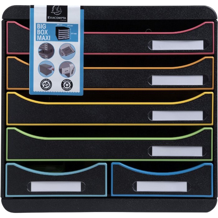 Exacompta Schubladenbox BIG BOX MAXI 6 offene Schubladen Black Office Schwarz