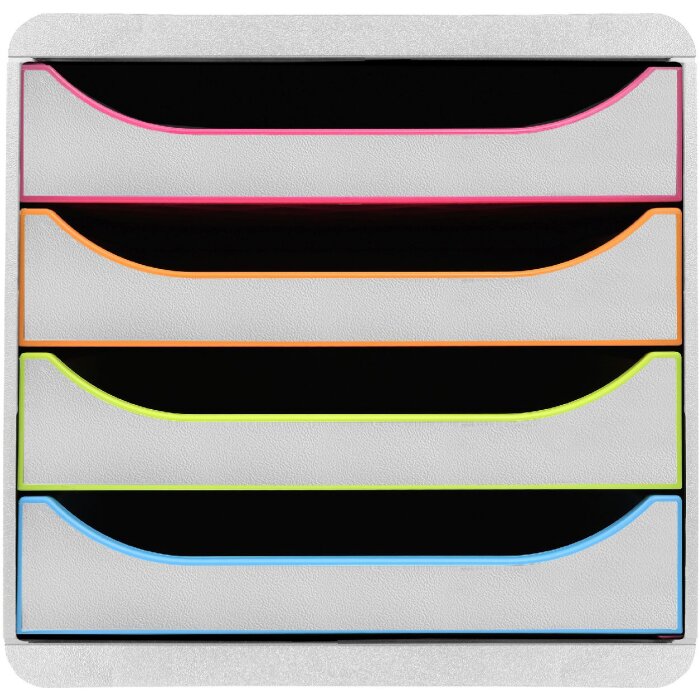 Exacompta 310913D Schubladenbox Big Box Plus 4 Fächer Weiß Harlekin