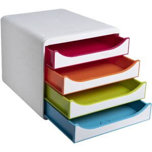 Exacompta 310913D Schubladenbox Big Box Plus 4 Fächer Weiß Harlekin