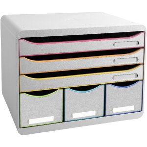 Exacompta 306913D Schubladenbox 6 offene Schubladen Black Office Weiß Harlekin