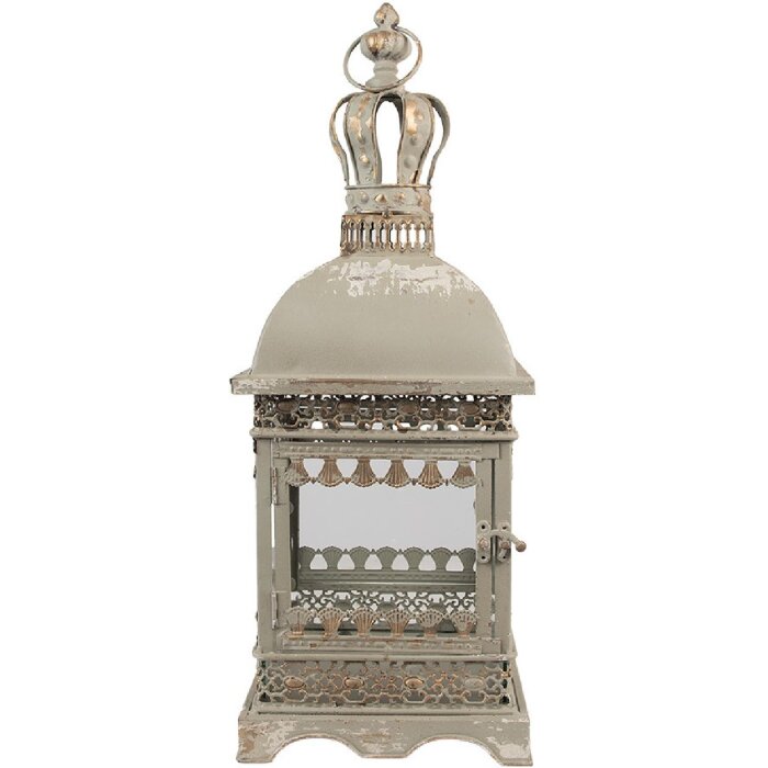 Clayre & Eef 6Y5586 Laterne Eisen Glas Grau Grün 20x20x51 cm Antik Stil