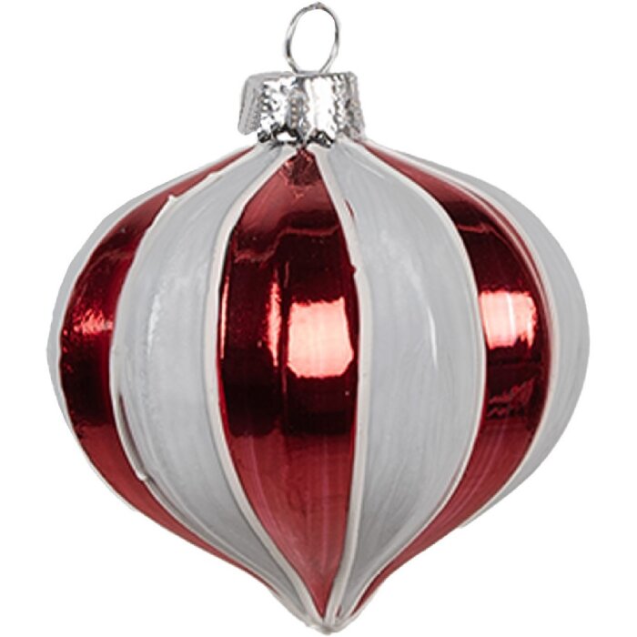 Clayre Eef Weihnachtskugel Ø 8x8 cm Rot Weiß Glas Klassisches Design