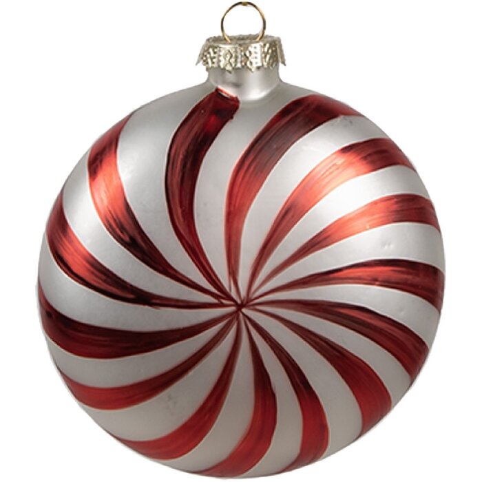 Clayre Eef Christmas Bauble Glass Red White 8x3x8 cm Classic Christmas Decoration