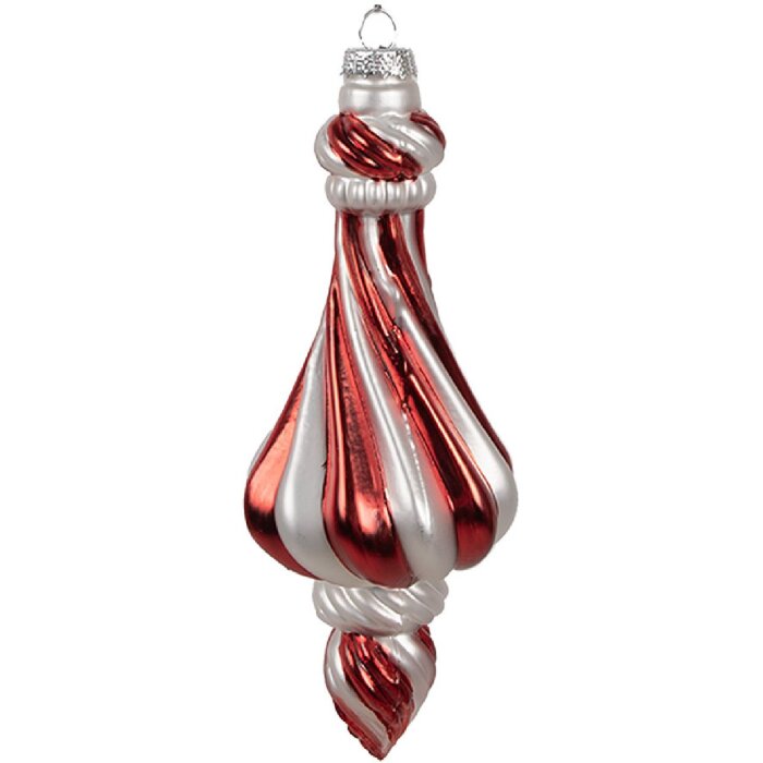 Clayre Eef 6GL4634 Рождественская безделушка 7x18 см красное белое стеклянное елочное украшение