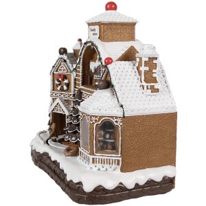 Clayre Eef Weihnachtsdekoration Lebkuchenhaus LED Musik 33x17x30 cm Braun