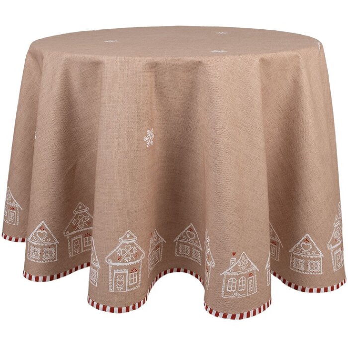 Clayre Eef Tischdecke Rund 170 cm Braun Baumwolle Lebkuchenhaus Landhausstil