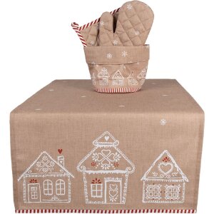 Clayre Eef Tischläufer Lebkuchenhaus 50x140 cm Braun Baumwolle Landhausstil
