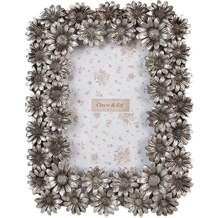 Clayre & Eef Bilderrahmen 10x15 cm Silberfarbig Retro Blumen Design